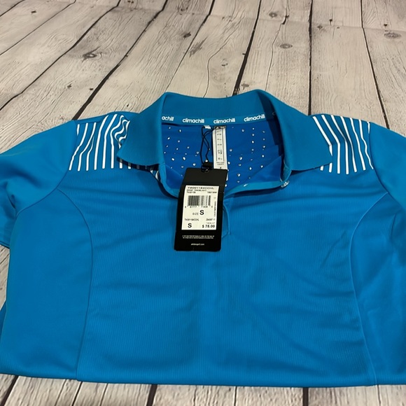 NWT ADIDAS Climachill Polo Golf top.  Turquoise and white. Women’s size Small. - Picture 7 of 9